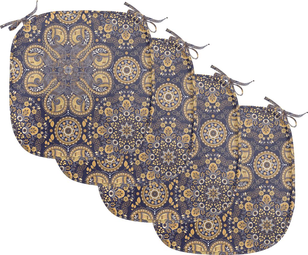 ABAKUHAUS Mandala Polster für Esszimmerstühle, Eastern Abstrakt Flora, Dekoratives wasserfestes Kissen mit Riemen für Küchensitze, 40 cm x 40 c...