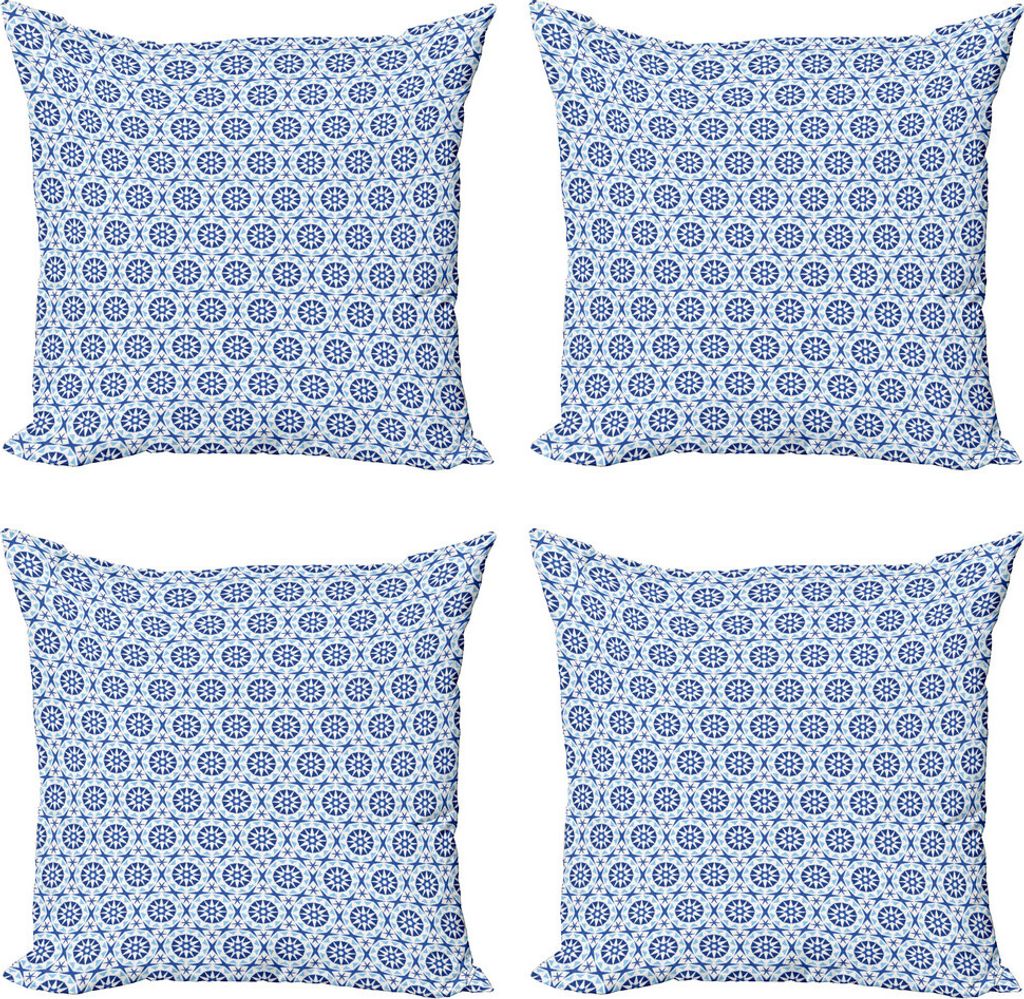 ABAKUHAUS Blauer Mandala Kissenbezug Set (4 Stück), Abstrakte Blumen-Motiv, Moderner Doppelseitiger Digitaldruck, 60 cm x 60 cm, Royal Blue Marine...