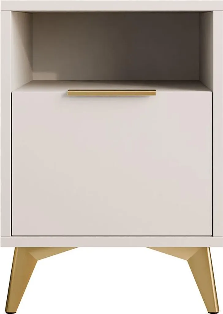 Table de nuit beige pour petite chambre - Table de chevet compacte 44cm
