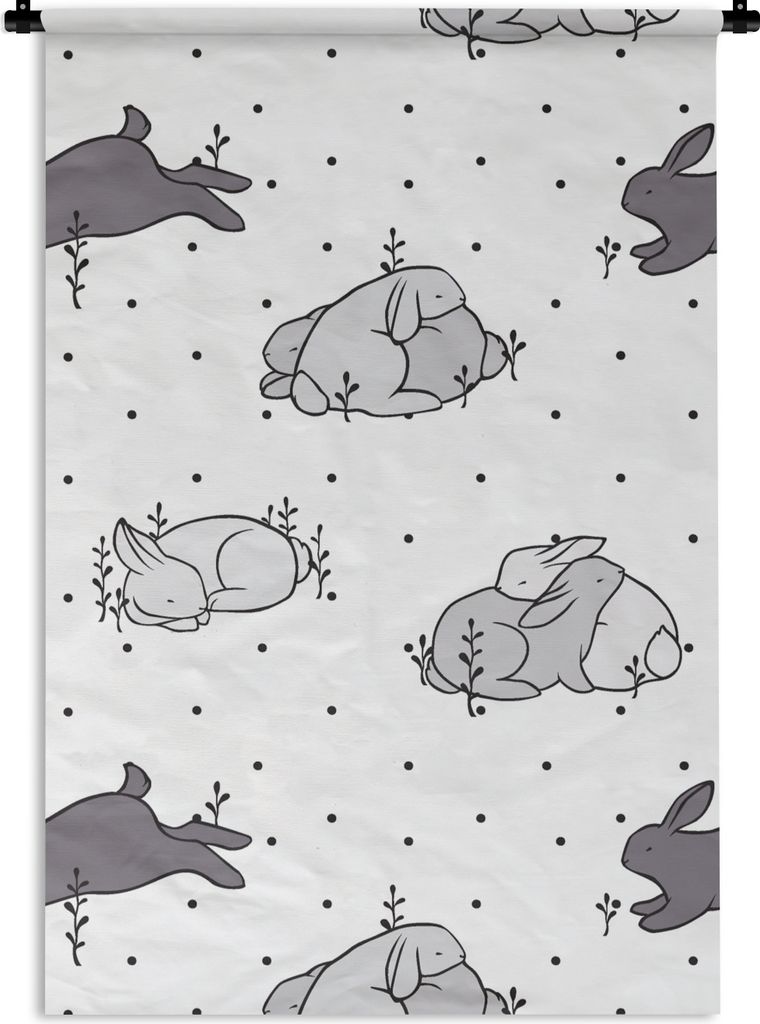 MuchoWow Wandteppich Wandbehang Kaninchen - Tiere - Schlaf - Kinder - Verhaltensmuster 60x90 cm Tapisserie Dekoration Wandtuch - Foto-Teppich - A...