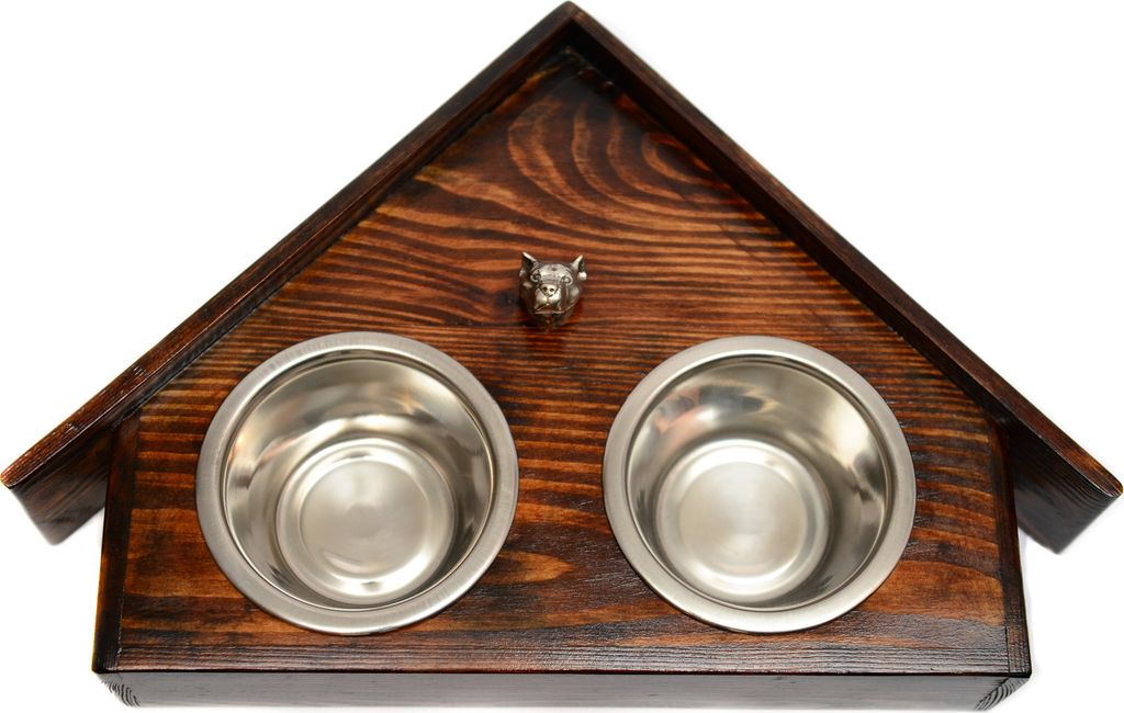American Staffordshire Terrier, Amstaff - Holzständer mit Schalen für Hunde, dekorative Hundeschalen, Geschenk zur Adoption eines Hundes von der ...
