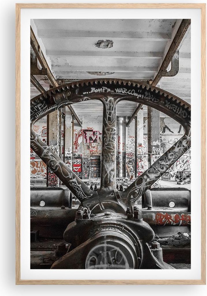 Gerahmtes Poster - Rahmen in heller Eiche - Maschine Industrie Graffiti - 61x91,5 cm - Wand Bild - Wanddeko - Wandbilder - Wandposter - Bilderrahme...