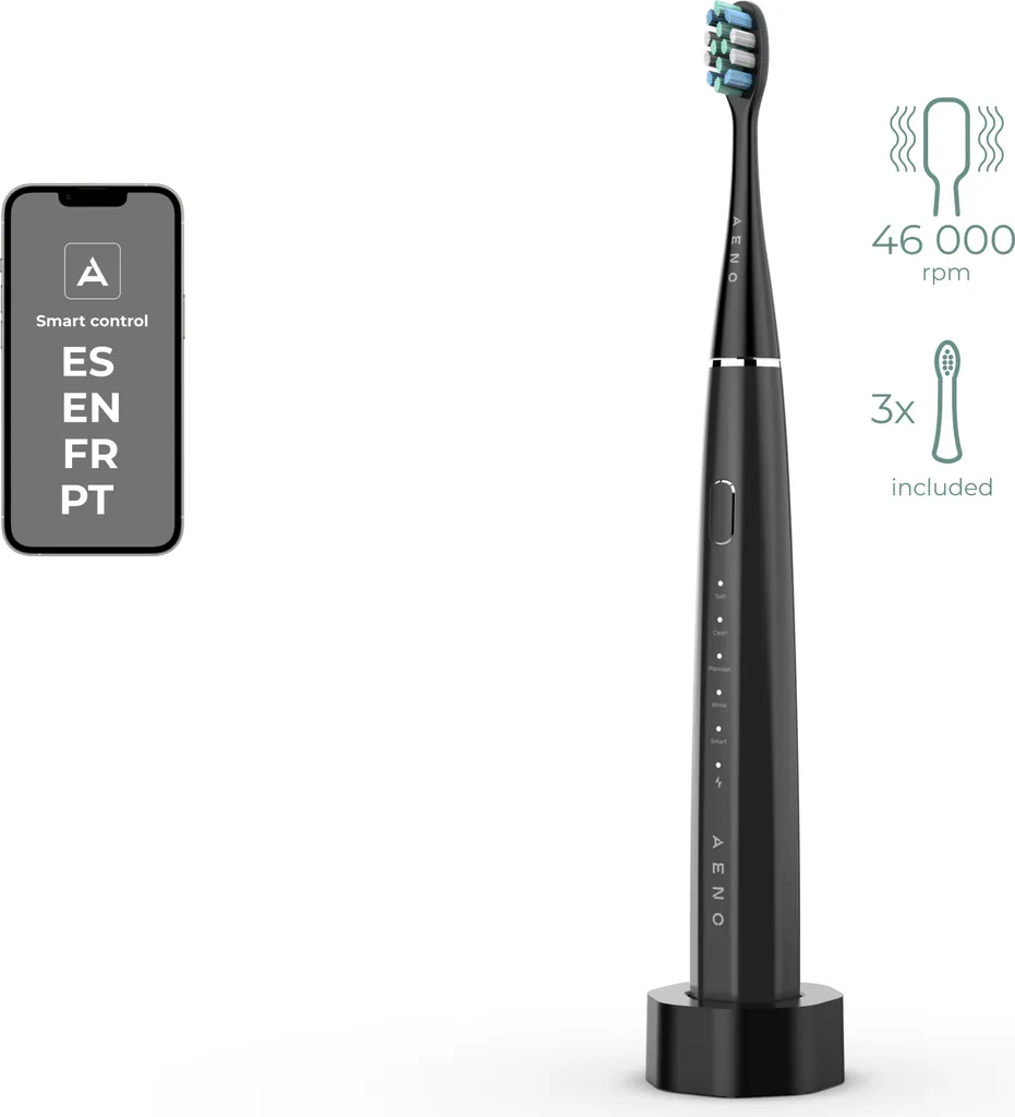 AENO Spazzolino Sonic DB2S Smart 3 testine di ricambio Nero