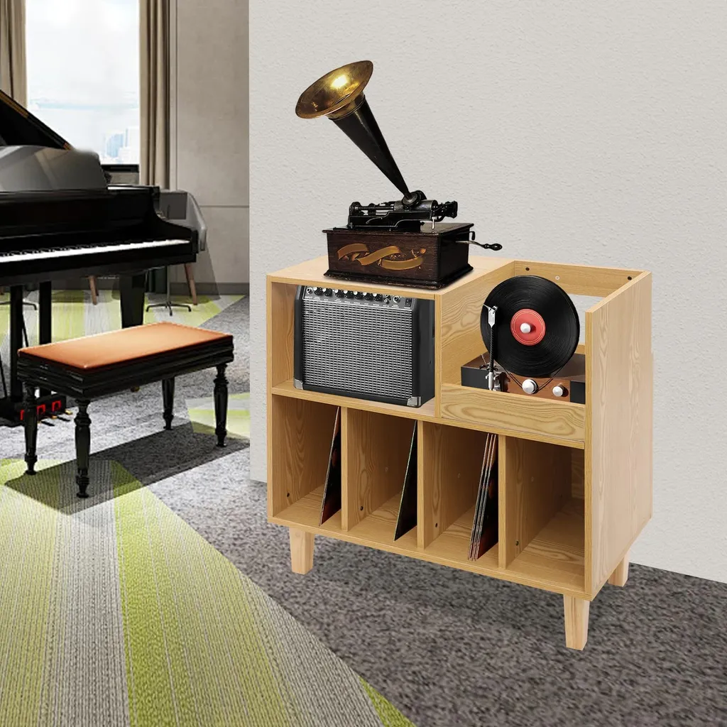 Meuble Vinyle Autoportant en Bois avec Compartiments LP et CD Design