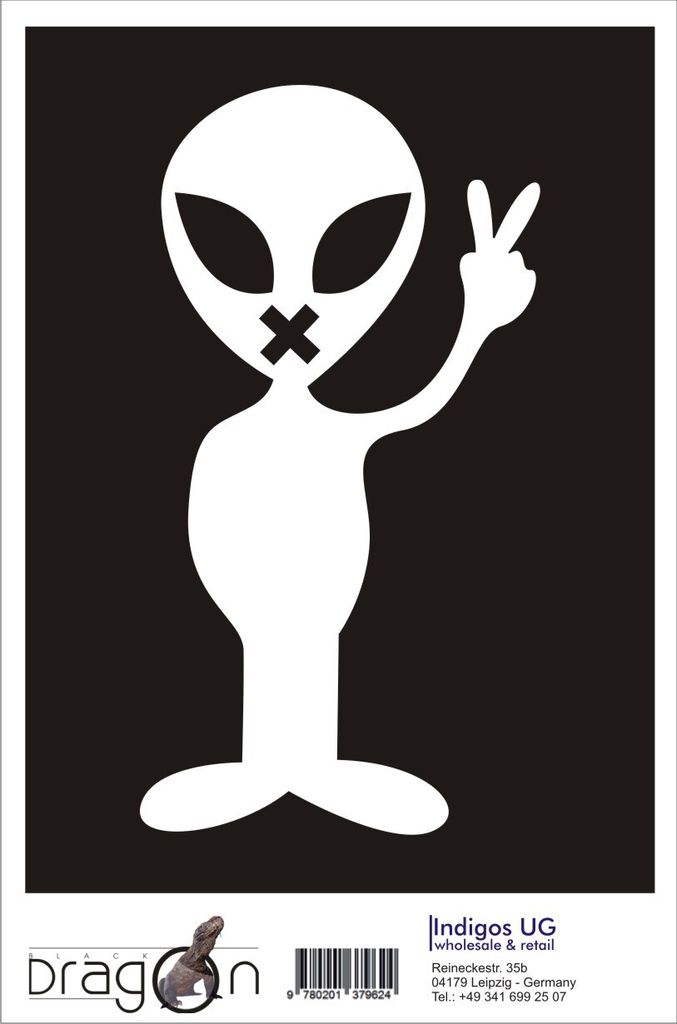 Aufkleber / Autoaufkleber - JDM / Die cut / Auto / OEM - Alien Peace - 210x120 mm silber - Heckscheibe / Heckscheibenaufkleber
