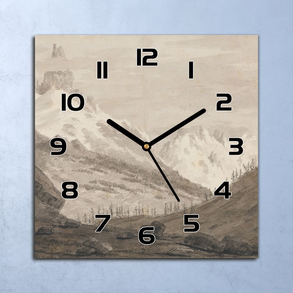 Wanduhr Echt-Glas-Küchenuhr Skizzierte Gebirgs Quarz 30x30 Deko Bilder