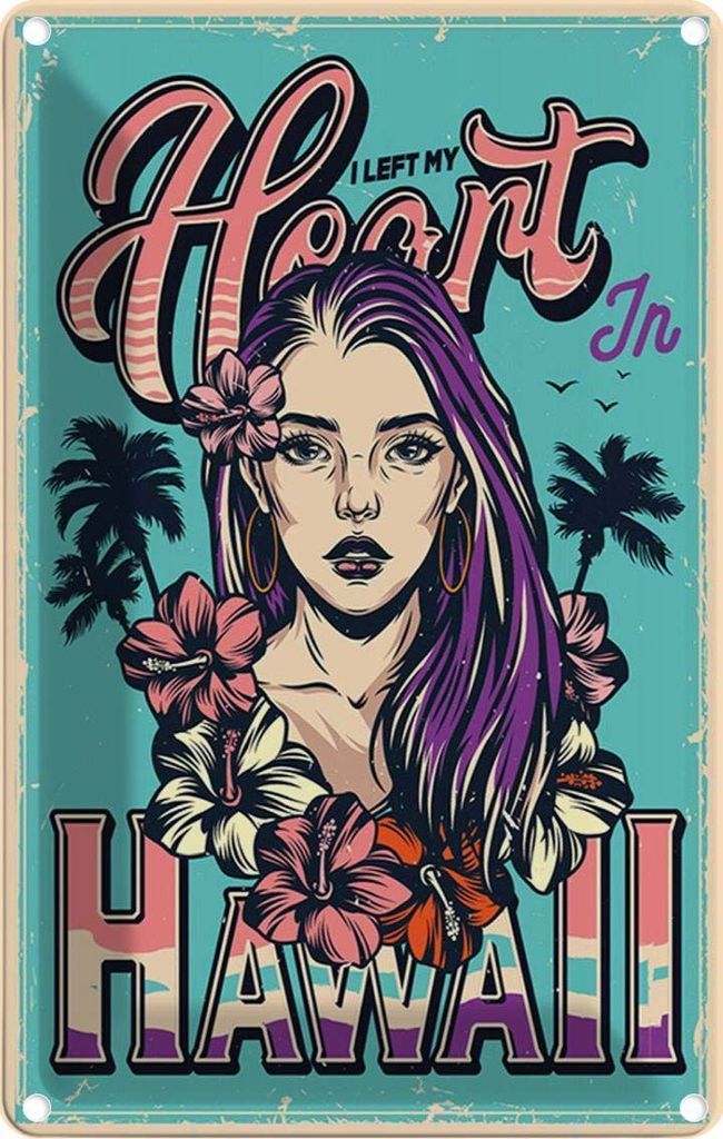 vianmo Blechschild 30x20 cm Pinup Hawaii i left my heart Pin Up