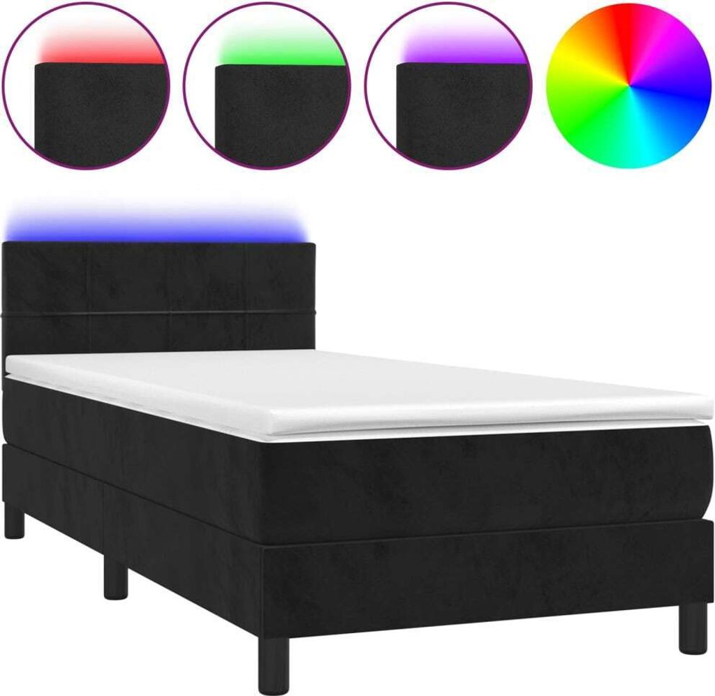 Boxspringbett mit Matratze & LED Schwarz 90x200 cm Samt