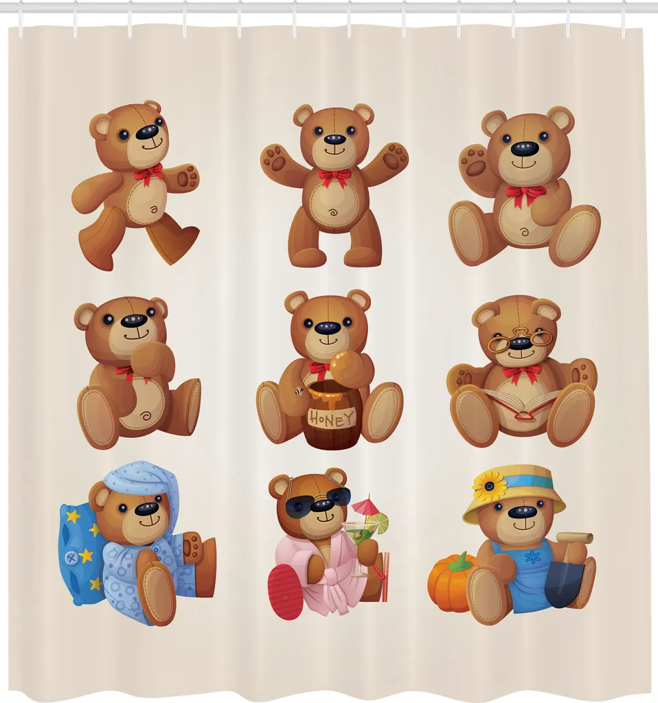 ABAKUHAUS Rideau de douche oursons en tissu chocolat crème 175x240cm