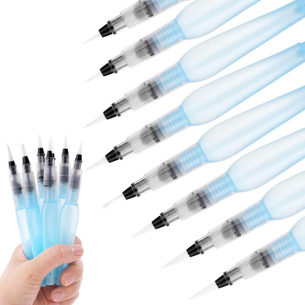 8 Stück Wasserpinsel Stifte, Aquarell Pinselstifte Blaue Kunststoff Leerer Wasserpinselstift mit Befüllbarer Wassertank Spitzer Malpinsel für Aq...