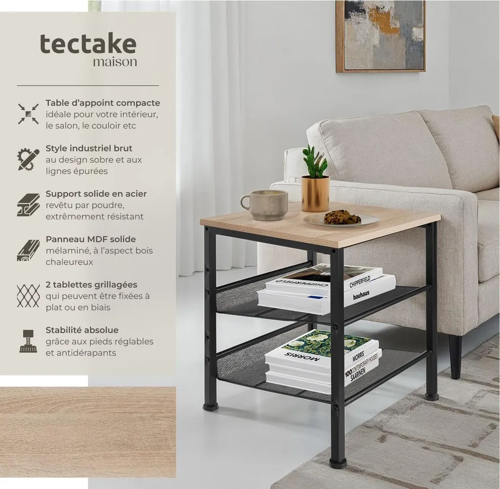 Petite Table d'Appoint LINCOLN Gain de Place Chêne Sonoma 40,5x50,5cm