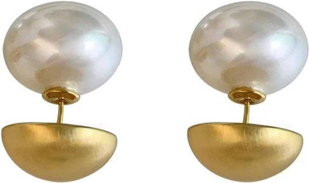 Puces d'oreilles double face effet nacre et perle pour femme - 12mm