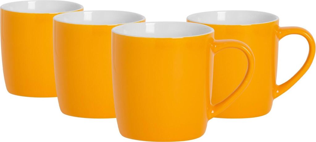 Argon Ta Farbige Kaffeetassen – 350 ml – Gelb – 4er-Pack – Robuste Teetasse aus Steingut, spülmaschinen- und mikrowellengeeignet