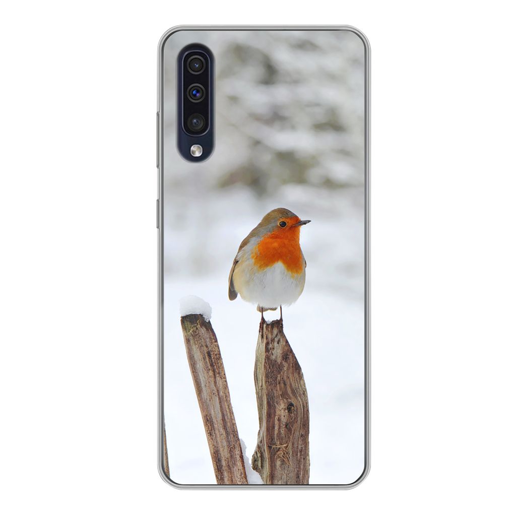 MuchoWow Handyhülle Schutzhülle Hülle für Samsung Galaxy A50 Vogel - Zaun - Schnee Silikon Softcase Handy Hülle - Mobiltelefonhülle