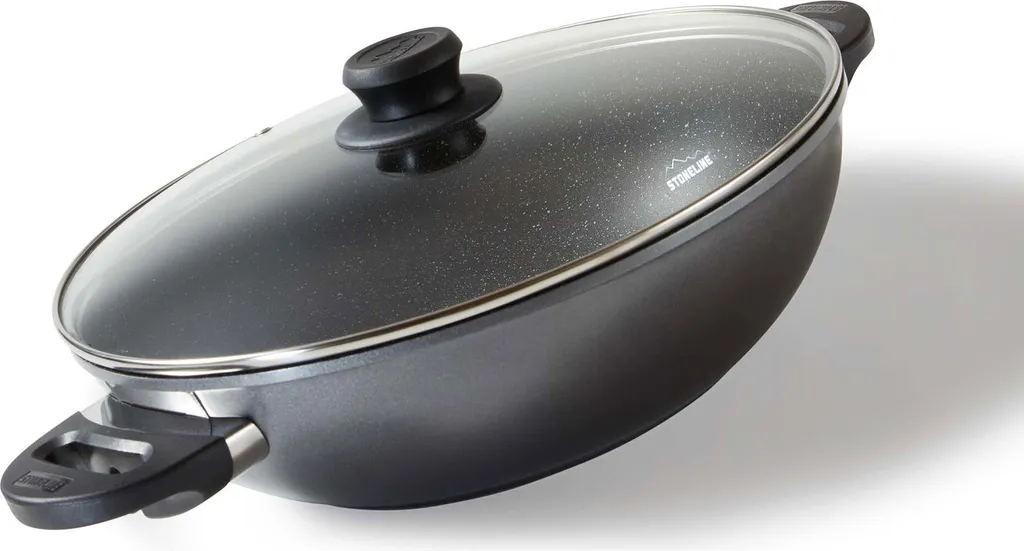 Wok Familial 32 cm STONELINE Noir pour Saisir et Mijoter vos Plats