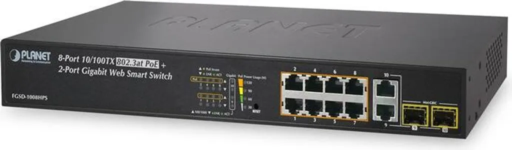 Switch Réseau pour Vidéosurveillance IP PLANET FGSD-1008HPS 8 Ports PoE+