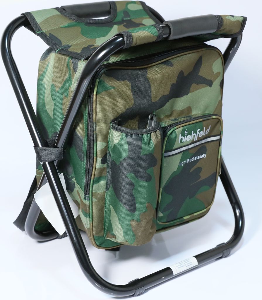 highfeld Camping Stuhl Hocker mit Rucksack camouflage Campinghocker Campingstuhl Rucksackstuhl