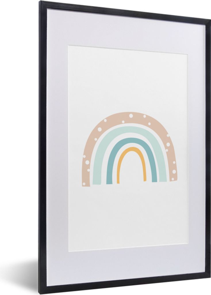 MuchoWow Gerahmtes Poster Regenbogen - Kinder - Pastell - Tupfen - Baby 40x60 cm - Poster mit Schwarzem Bilderrahmen Wandposter Rahmen Foto Bilde...