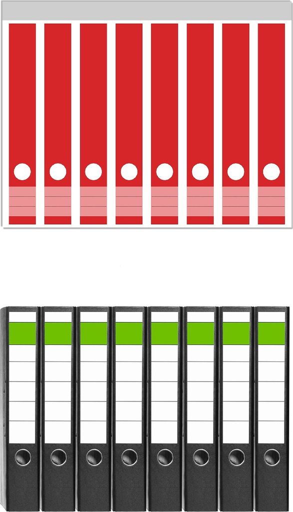 Wallario 8 Stück schmale Ordner inkl. Klebeetiketten mit Motive Rot - Set mit Rückenschildern / Ordnerrücken Stickern