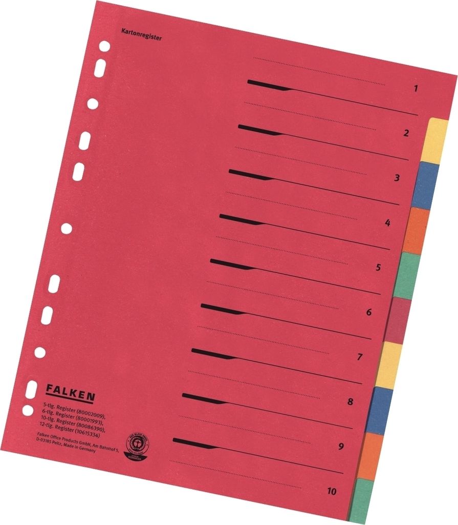 Falken 20x Register Karton 240x297mm Manila-RC-Krt. 10-teilig sortiert 80086390F