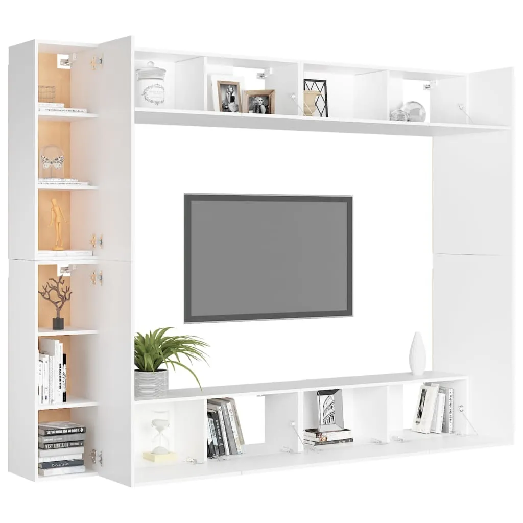 Ensemble meuble TV blanc 8 éléments en bois composite modulable - 3