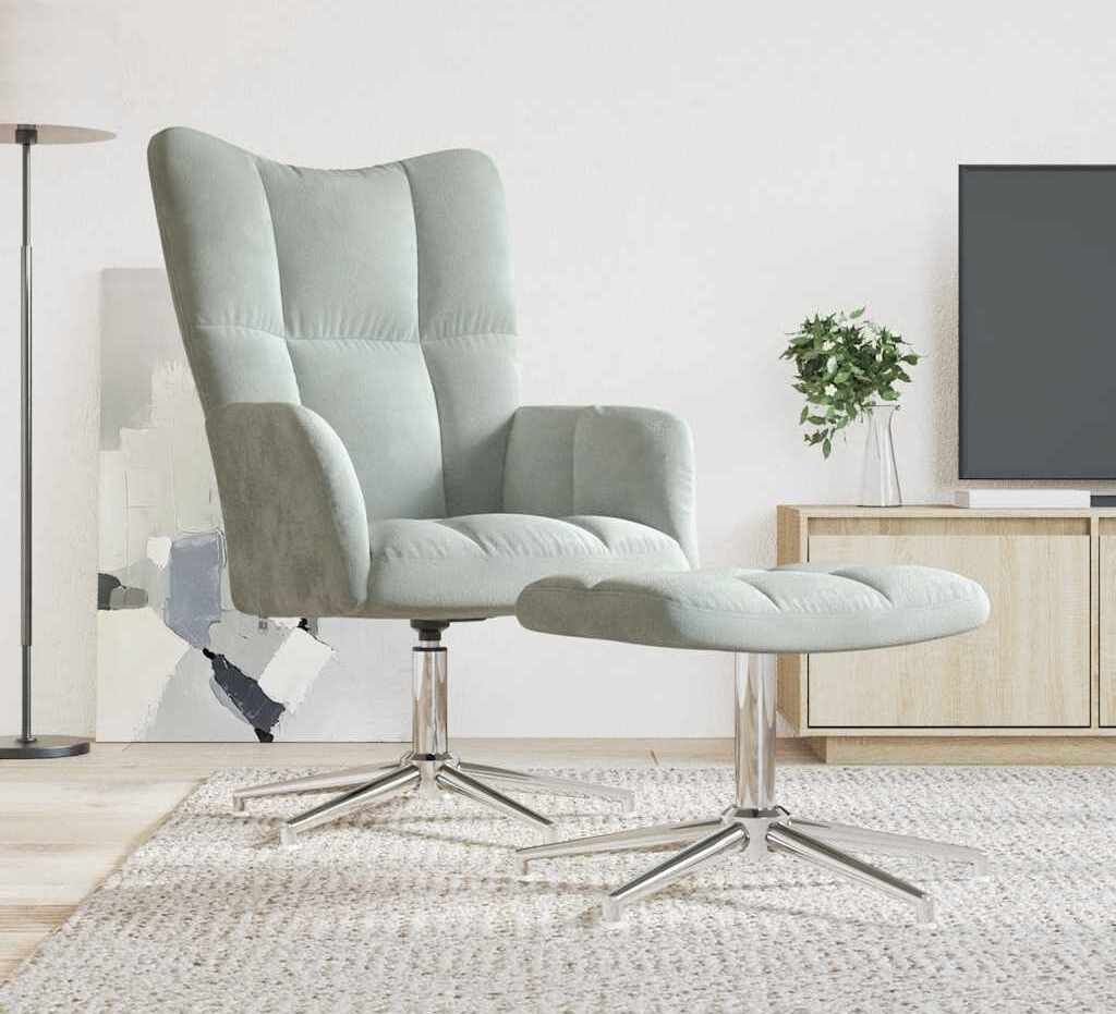 Design Möbel Relaxsessel mit Hocker Hellgrau Samt - 2024 Neu