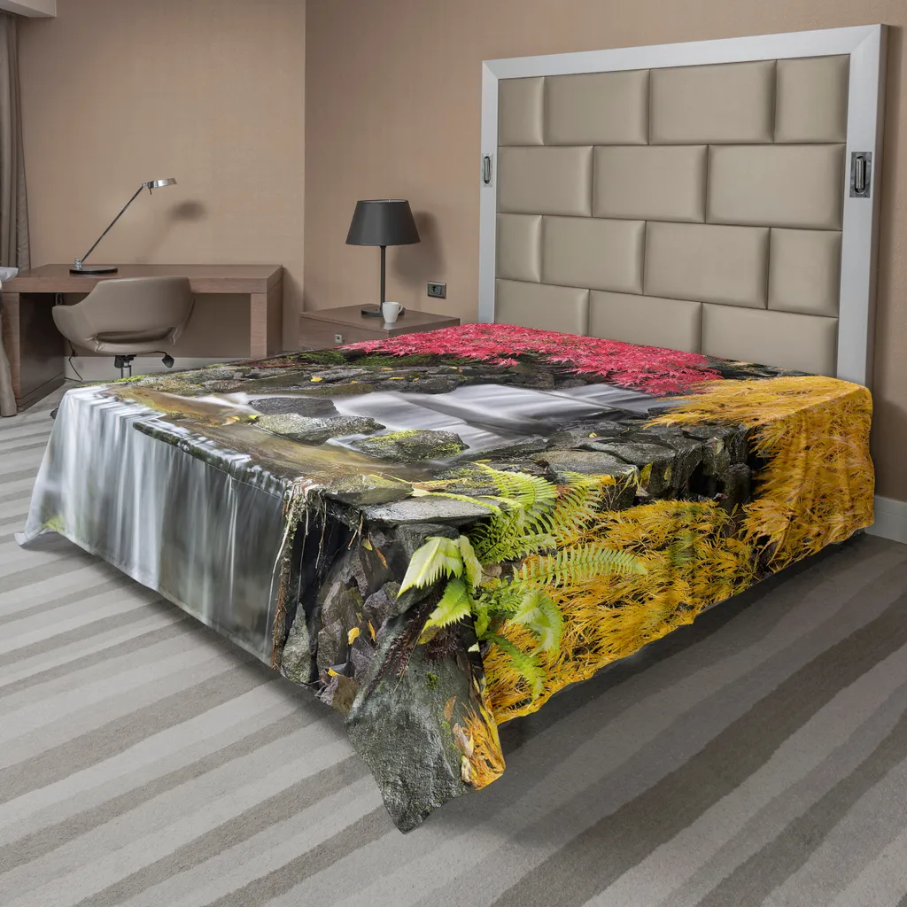 ABAKUHAUS Lenzuolo Rainforest, Tropical Fall Stream con fiori esotici colorati Natura Animali selvatici asiatici, lenzuolo morbido e confortevole per un letto decorativo 1 pezzo 266 cm x 260 cm, rosa e giallo