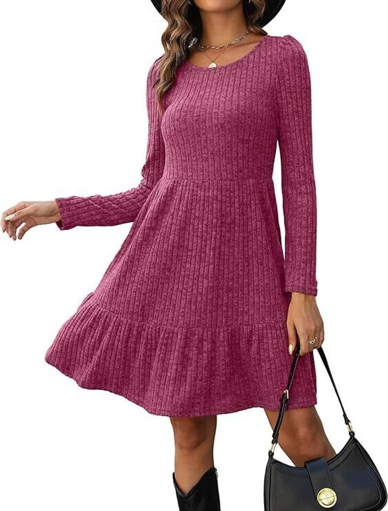 Kleider für Damen, Langarm-Pulloverkleid, Damen, Rundhalsausschnitt, A-Linie, Freizeitkleid, Herbst und Winter