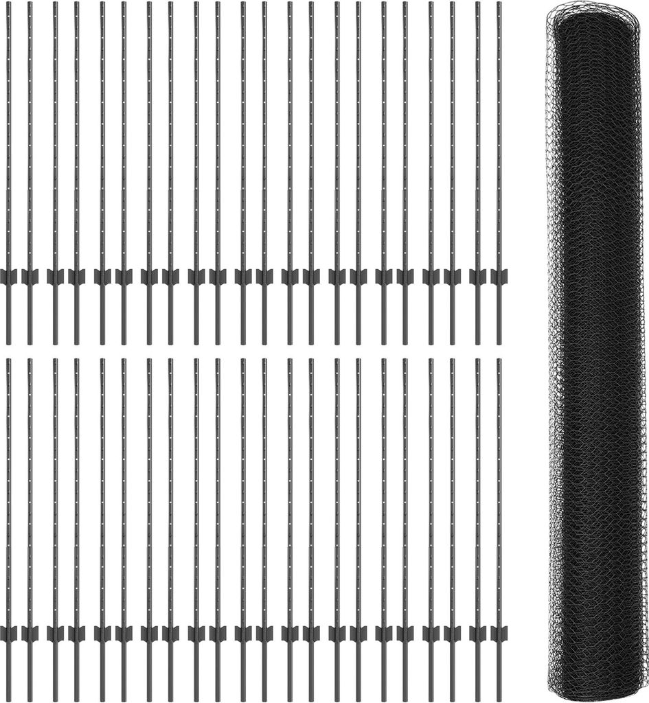 Eleganten-Stil Zaunpfosten 22 Stück U-Profil Grau 120 cm Stahl, Sechseckzaun Grau 1,2x100 m Stahl - Zaunzubehör DE337348