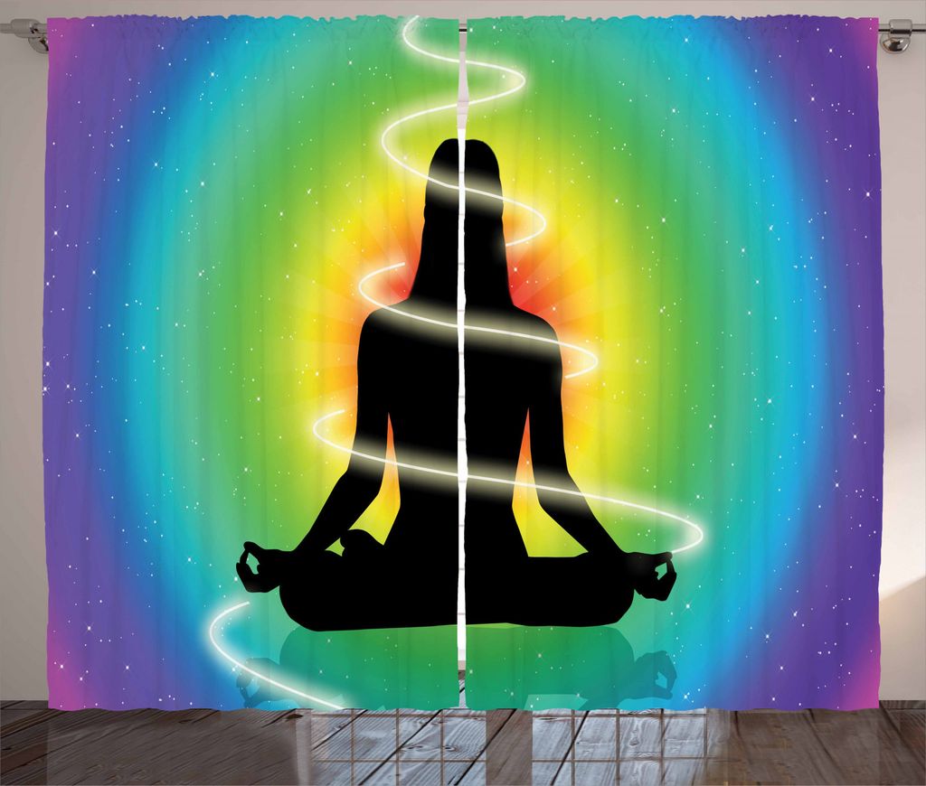 ABAKUHAUS Chakra Rustikaler Gardine, Konzentrische Regenbogen-Farbe, Schlafzimmer Kräuselband Vorhang mit Schlaufen und Haken, 280 x 245 cm, Mehrf...