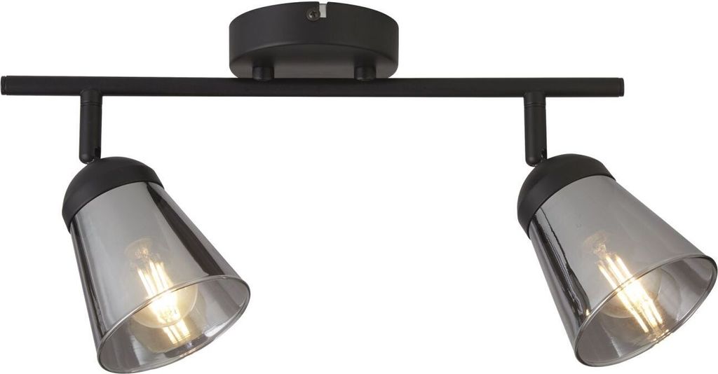 Deckenspot Metall Rauchglas E14 verstellbar Schwarz matt Rauchgrau 2-flammig länglich Modern Deckenstrahler