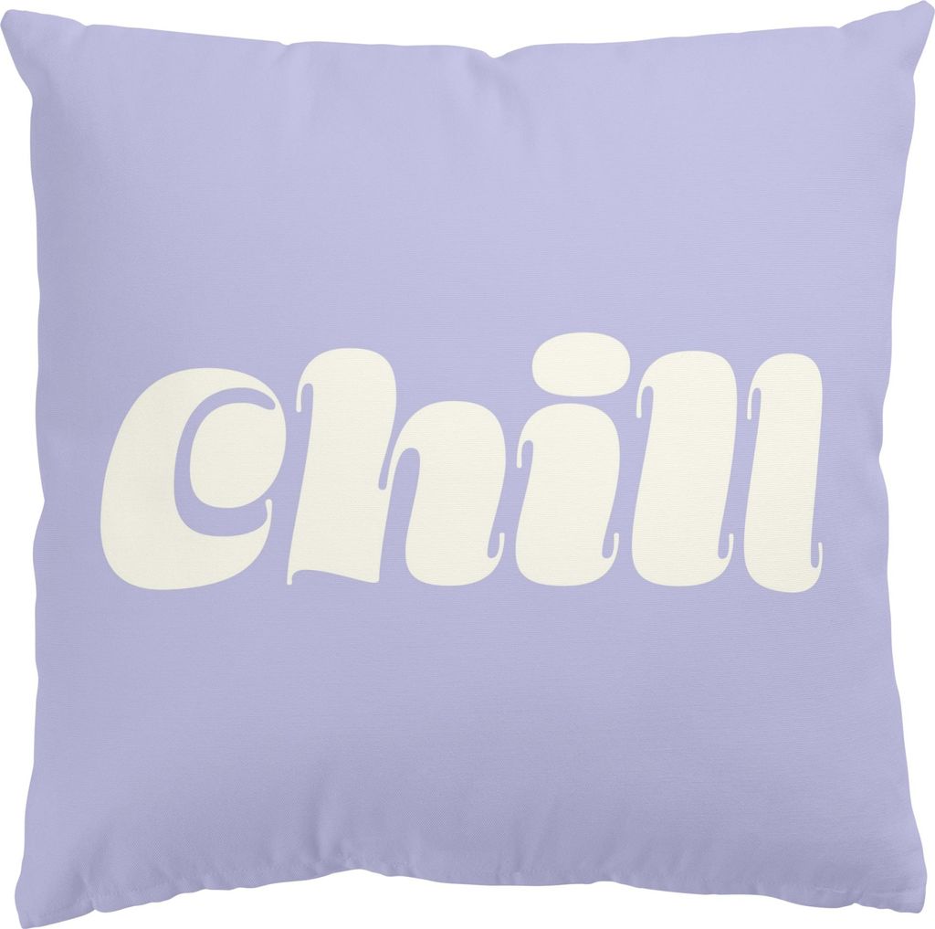 Dekokissen Sprüche drinnen / Indoor Zierkissen Samt waschbar Design violett Pop Art Sofakissen mit Füllung