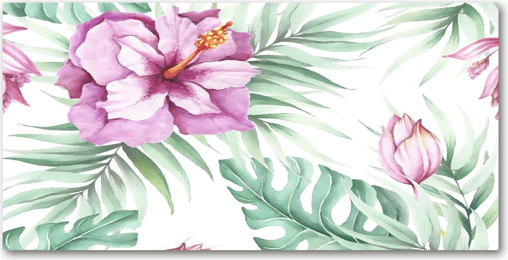 Tulup Glas-Bild - 100x50 -Wandkunst - Wandbild hinter gehärtetem Sicherheitsglas - Blumen & Pflanzen - Hawaii Blumen - Lila