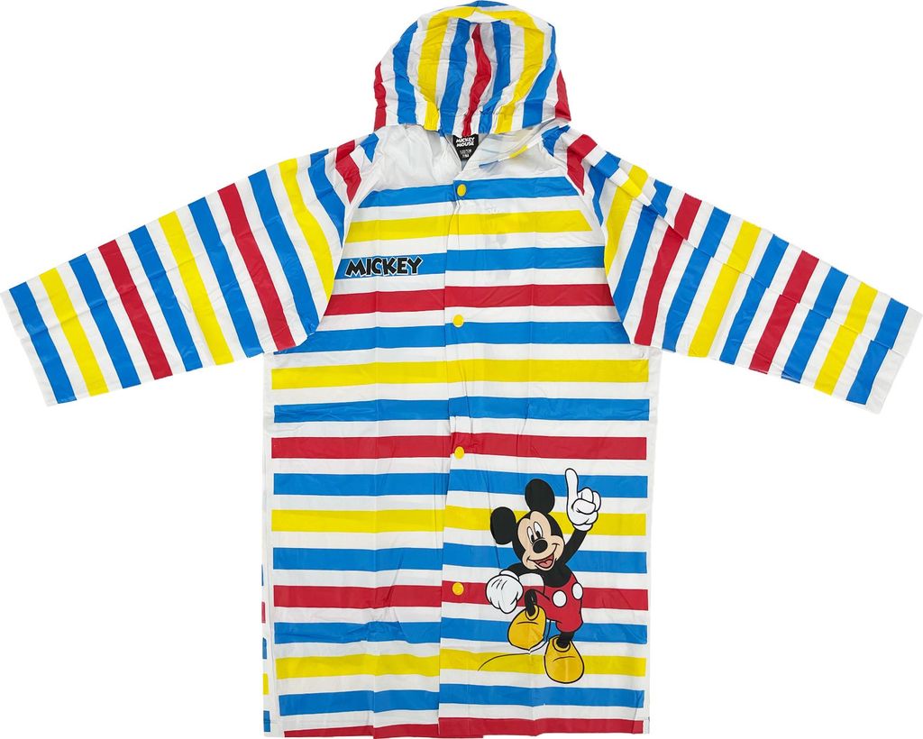 Disney Mickey Mouse Kinder Regenmantel mit Kapuze bunt gestreift wasserdicht Jungen Mädchen Regenjacke mit Knopfleiste Maschinenwäsche, Größe:1...