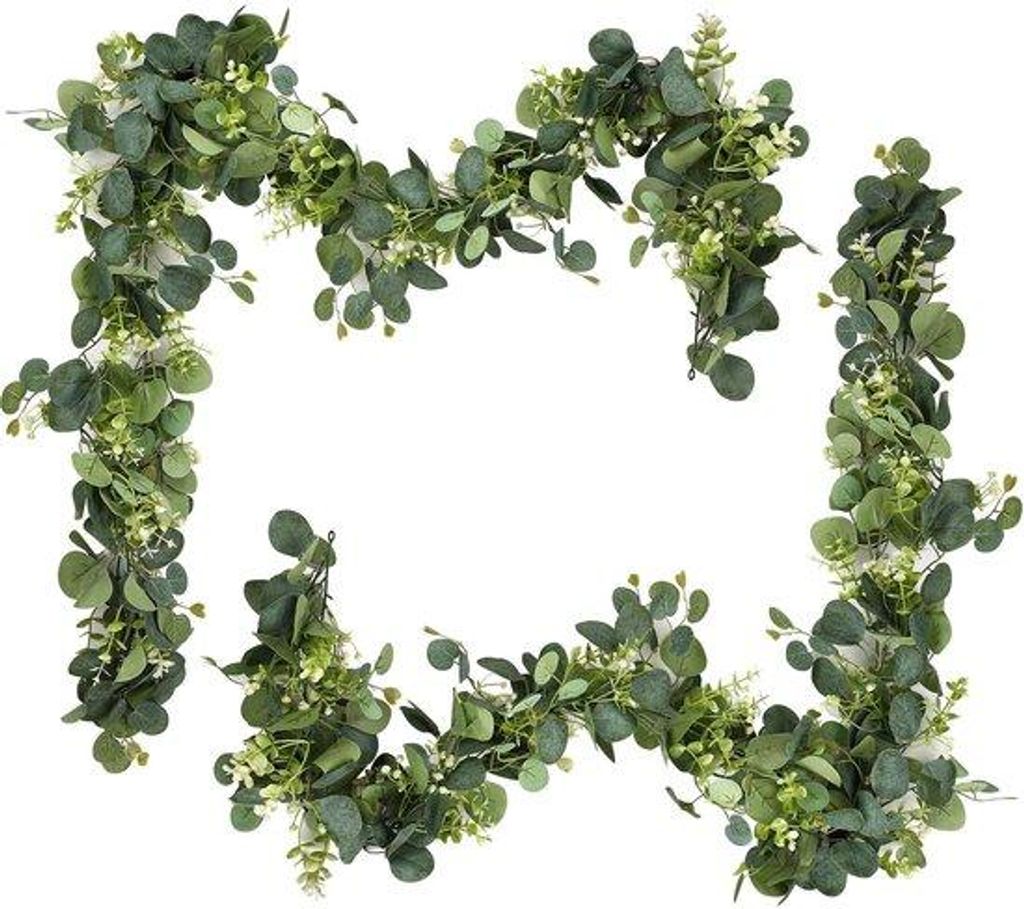 2er-Pack kunstliche Eukalyptus-Kränze, 180 cm Eukalyptus-Grünpflege, grüne Blumenkränze für Hintergrund, Eukalyptus-Blütenkränze, grüne Dek...