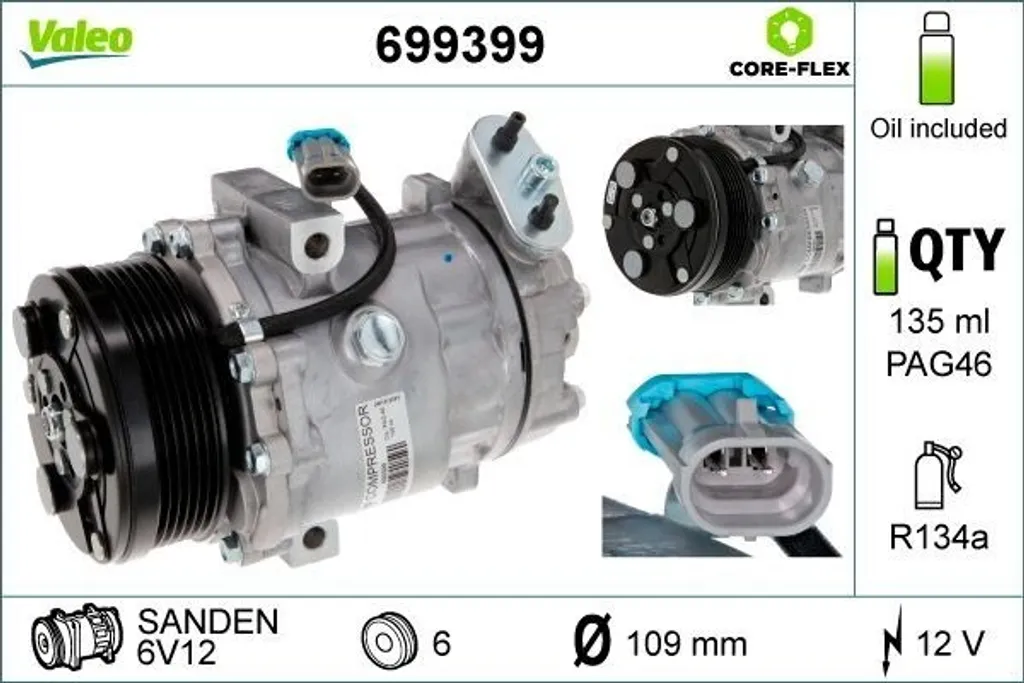 Compresseur de climatisation VALEO 699399 pour Astra G et Zafira A