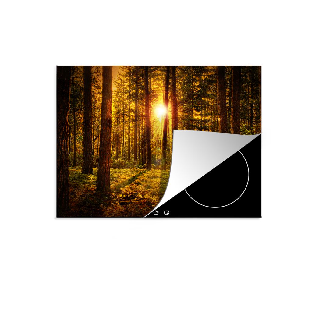 KitchenYeah Herdabdeckplatte Wald - Sonne - Bäume - Natur - Sonnenuntergang , 70x52cm, Küche Deko, Glaskeramikkochfeld Herdabdeckung, Abdeckpla...