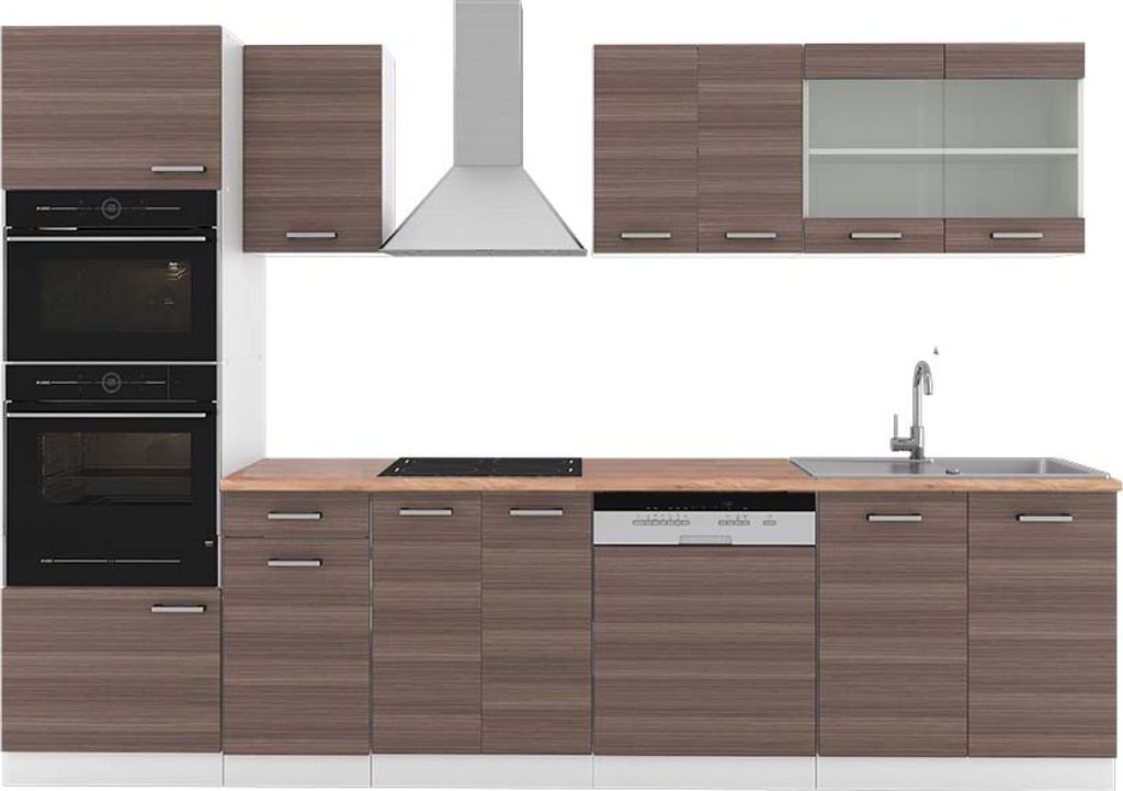 Küchenzeile Vicco R-Line Edelgrau 300 cm mit Hochschrank, Produktbild 