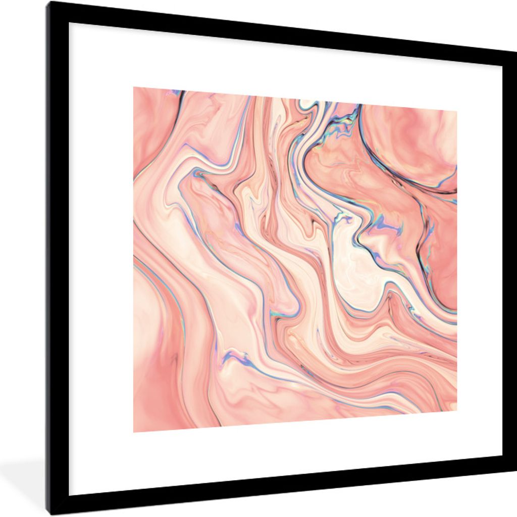 MuchoWow Gerahmtes Poster Marmor - Pastell - Rosa - Blau - Marmoroptik - Abstrakt 40x40 cm - Poster mit Schwarzem Bilderrahmen Wandposter Rahmen ...