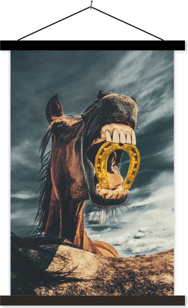 MuchoWow Textilposter Pferd - Hufeisen - Gold - Mädchen - Kinder - Mädchen 120x180 cm mit schwarzem Rahmen - Fotos