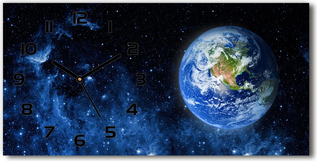 Wanduhr aus Glas – 60x30 cm - Glasbild - Glasuhr - Gehärtetes Glas - schwarze-zeiger - Globus