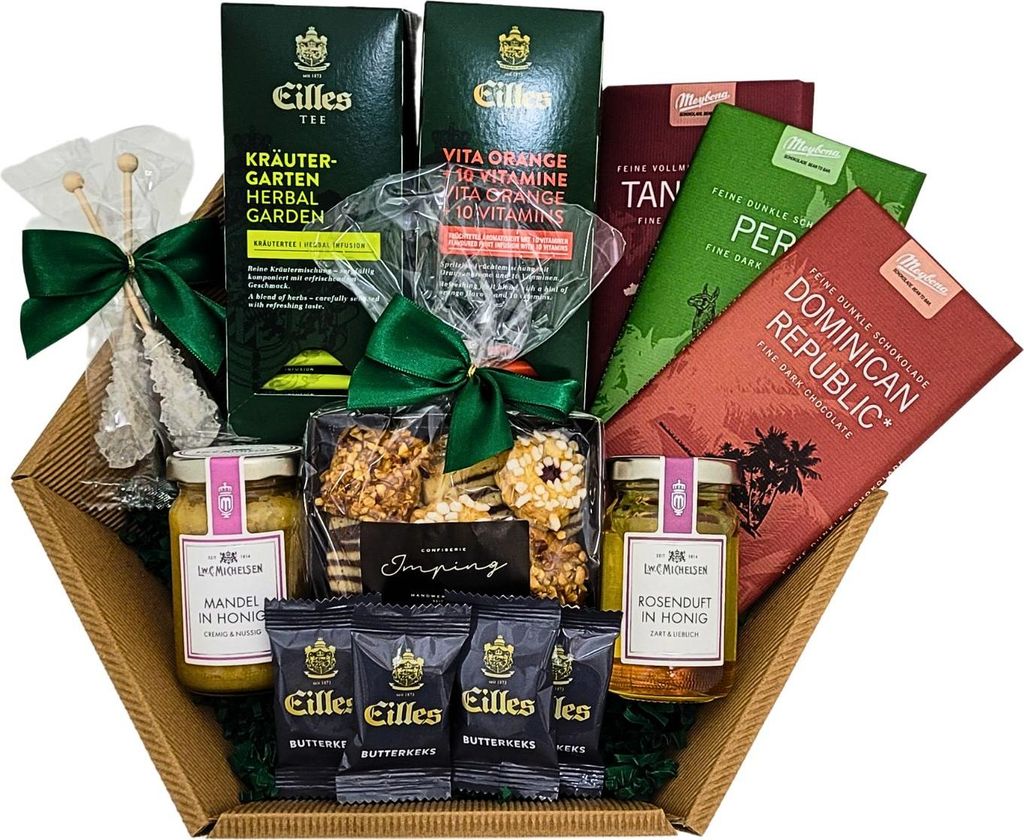 Geschenkkorb EILLES GENUSSWELT mit Deluxe Tee, edler Produktbild 