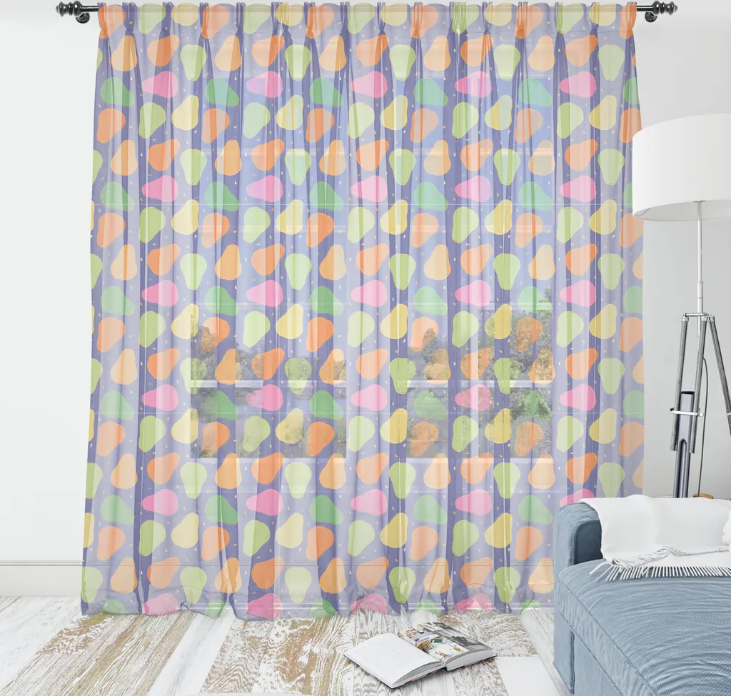 Grande Tenture Murale Décorative Poires Fruitées en Satin Bleu Ciel