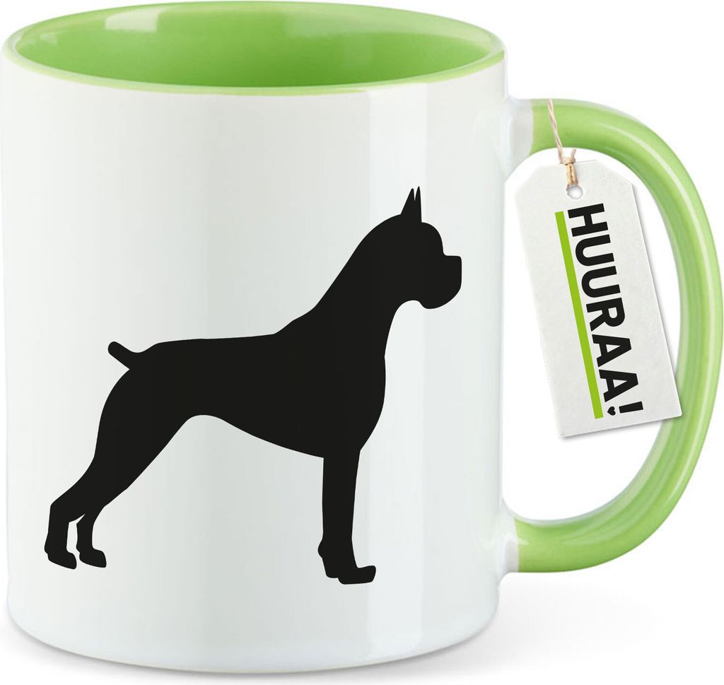 Huuraa Kaffeetasse Deutscher Boxer Silhouette 330ml Grün Keramik Kaffeebecher Geschenkidee