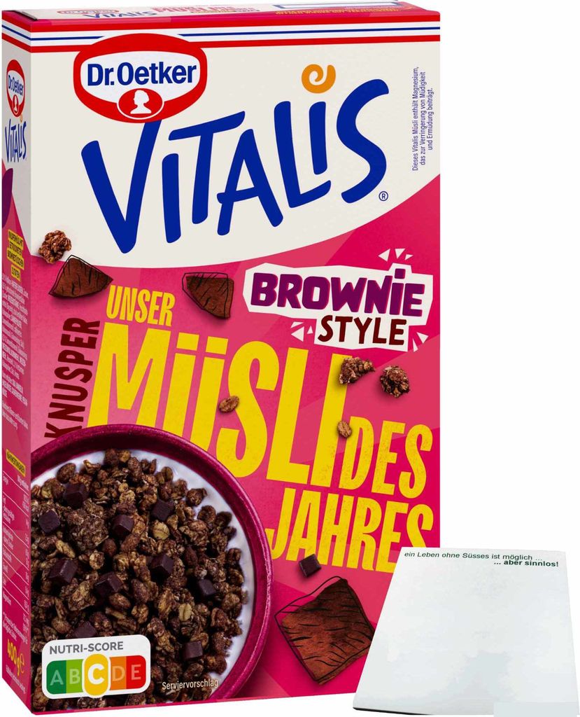 Dr. Oetker Vitalis Knusper Müsli des Jahres Brownie Style (400g Packung) + usy Block
