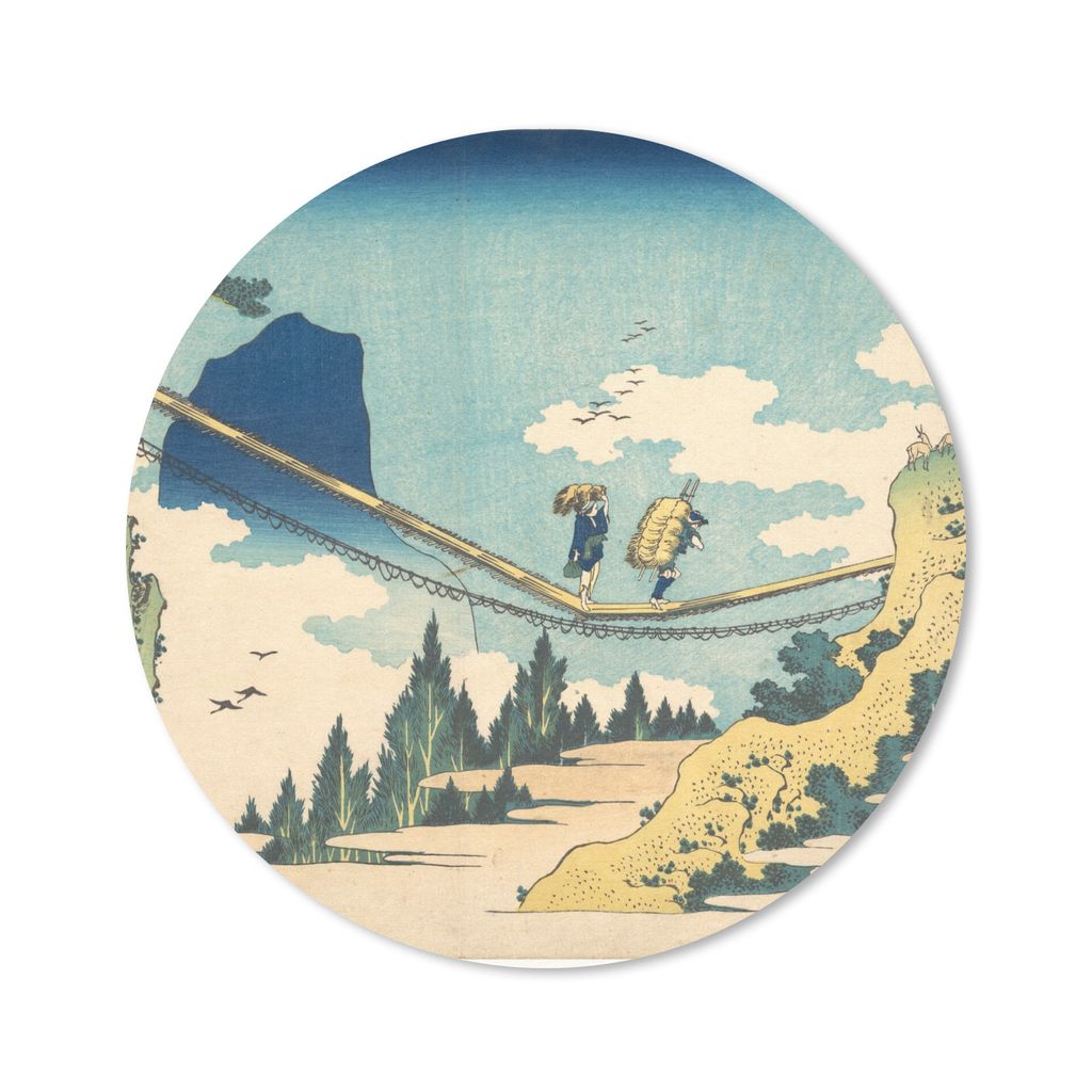 MuchoWow Mauspad Mousepad Hängebrücke an der Grenze zwischen Hida und Etchu - Gemälde von Katshushika Hokusai 20x20 cm - Mousepads - Maus Mat ...