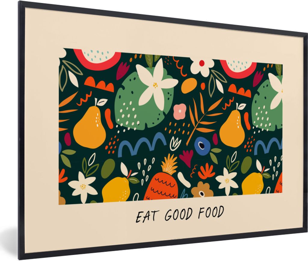 MuchoWow Gerahmtes Poster Sprichwörter - Essen Sie gut - Zitate - Essen 30x20 cm - Poster mit Schwarzem Bilderrahmen Wandposter Rahmen Foto Bild...