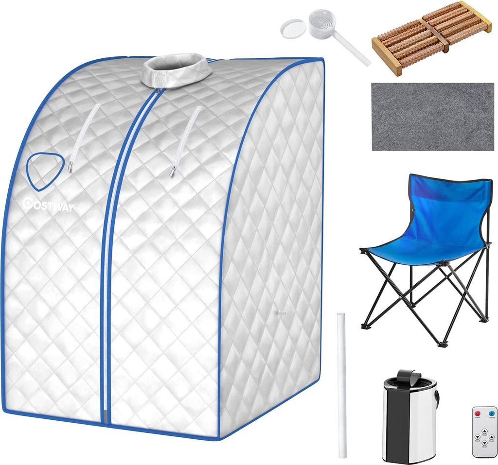 COSTWAY 3L Mini Dampfsauna 1000W mit Zerstäubungsfunktion, einstellbarer Temperatur, Fernbedienung und Sitz, 78x87x101cm
