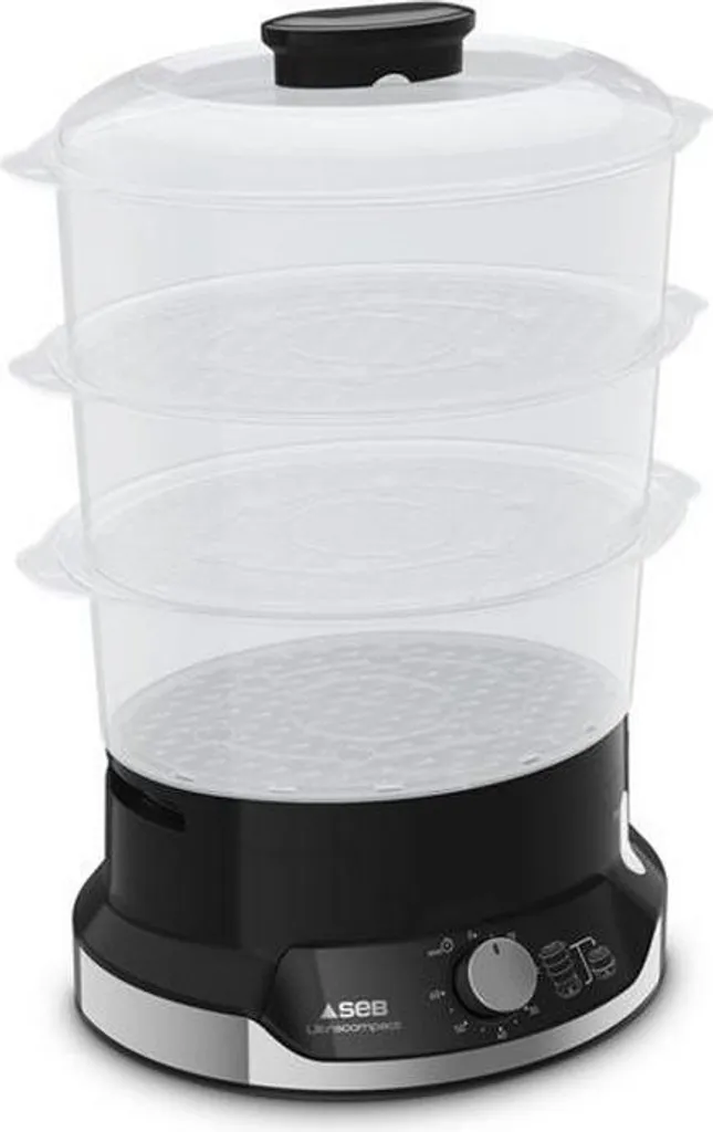 Seb Cuiseur Vapeur 800W Ultra-Compact - 3 Bols Inox et Minuterie 60 min