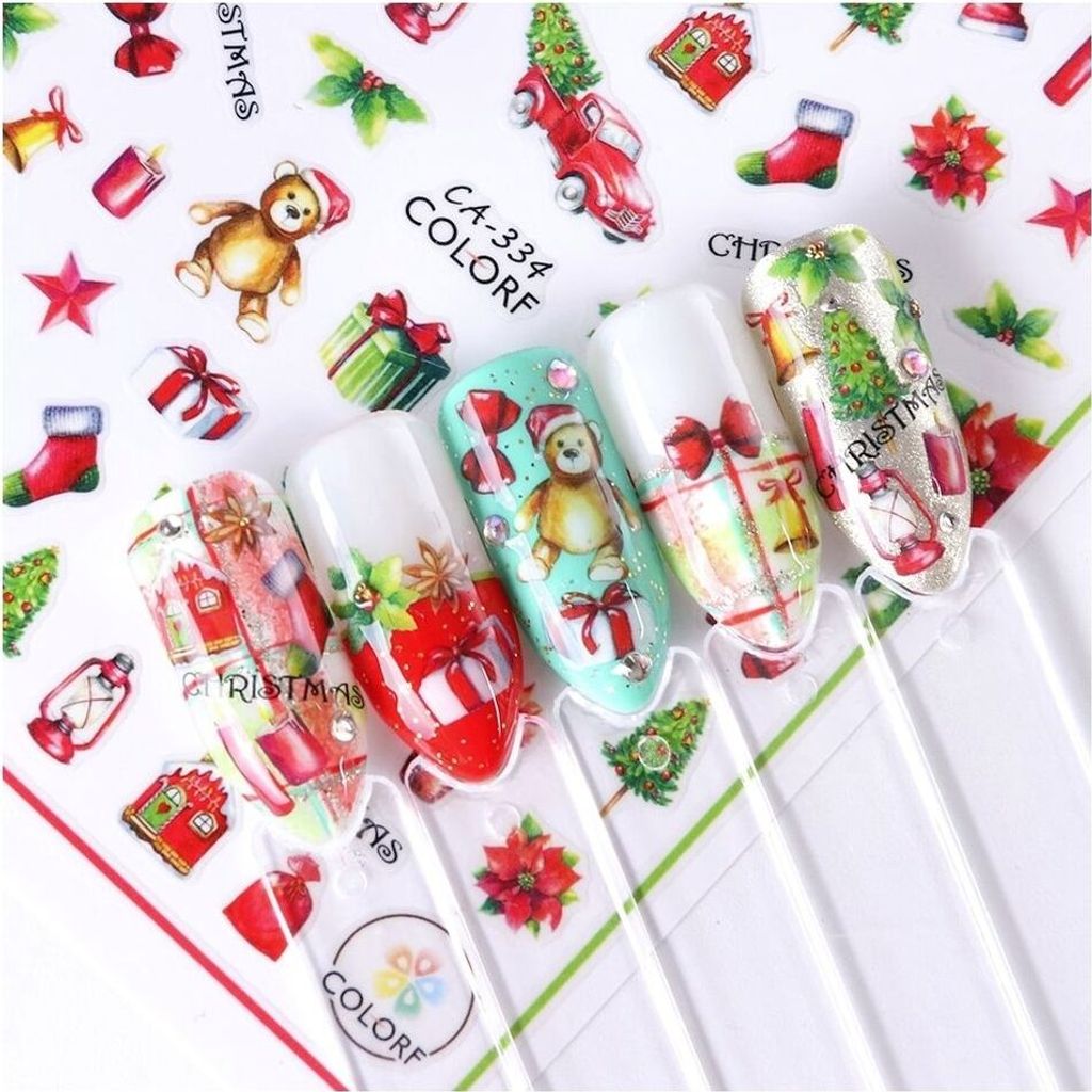 3D Nagel Sticker Nail Art Weihnachten Teddybär Aufkleber